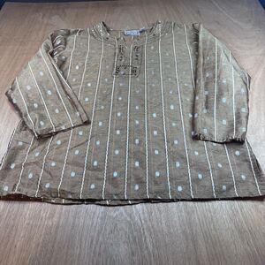 New Directions Woman 2X Sheer Boho Tunic Beaded Brown Stripe